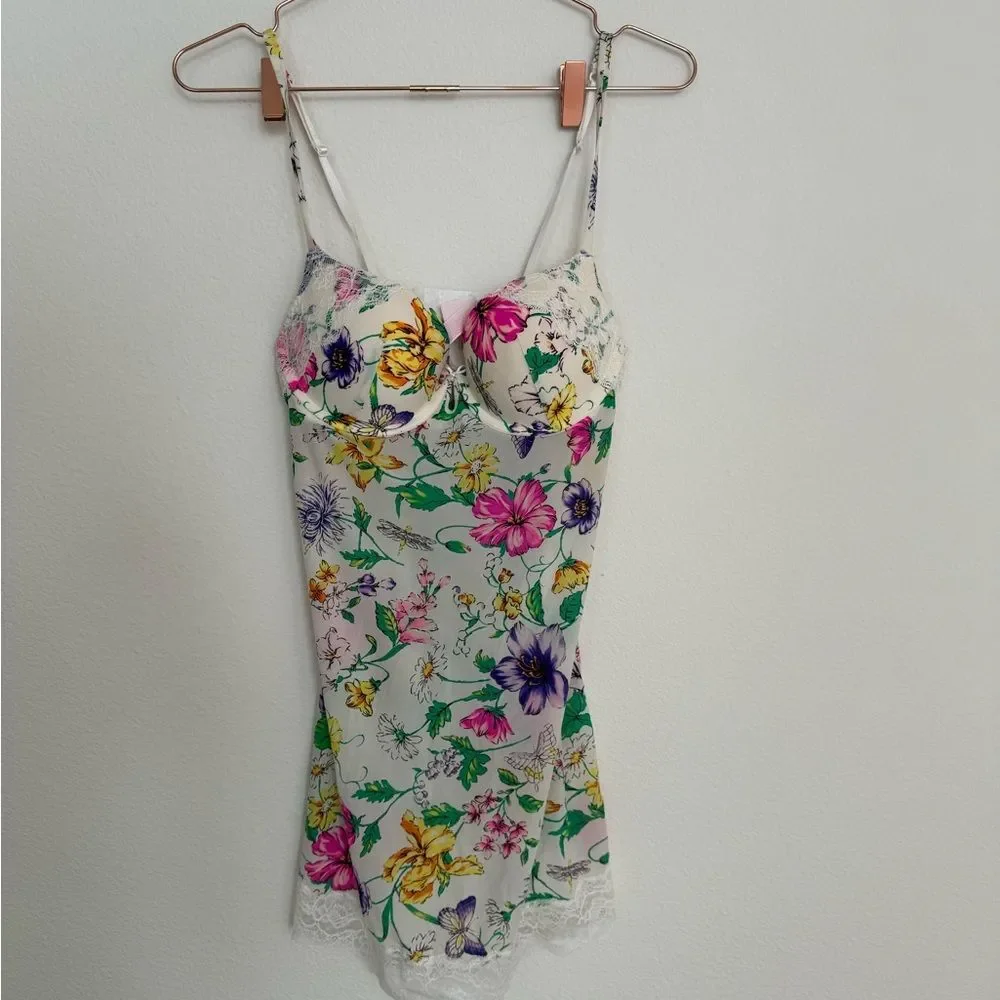 Vintage Victoria’s Secret Floral Butterfly Lace Babydoll Chemise Slip Dress 36B